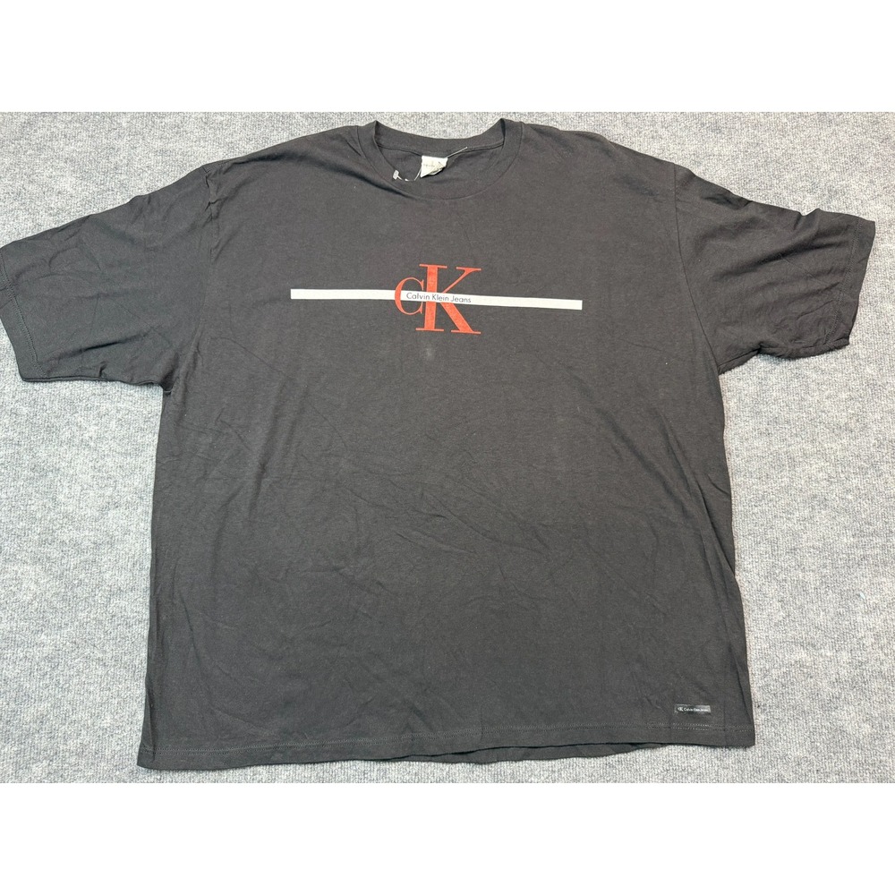 VTG Calvin Klein Mens XXL Black Short Sleeve Crewneck Tee Shirt Logo Graphic NWT